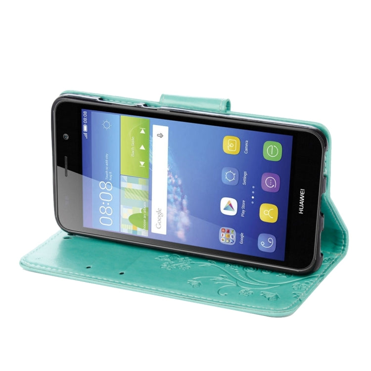 For Huawei Y6 II Butterflies LOVE for Flowers Embossing Horizontal Flip Leather Case with Holder & Card Slots & Wallet & Lanyard