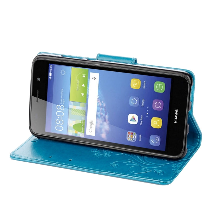 For Huawei Y6 II Butterflies LOVE for Flowers Embossing Horizontal Flip Leather Case with Holder & Card Slots & Wallet & Lanyard