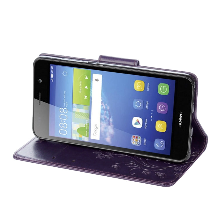 For Huawei Y6 II Butterflies LOVE for Flowers Embossing Horizontal Flip Leather Case with Holder & Card Slots & Wallet & Lanyard