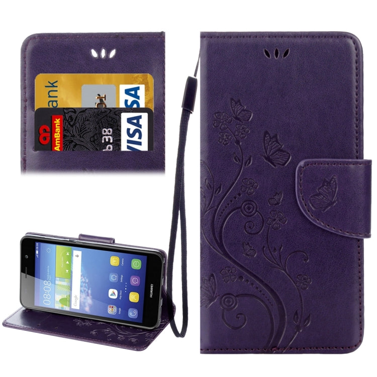 For Huawei Y6 II Butterflies LOVE for Flowers Embossing Horizontal Flip Leather Case with Holder & Card Slots & Wallet & Lanyard