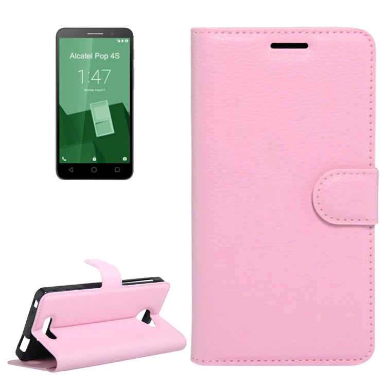 Litchi Texture Horizontal Flip Genuine Leather Case with Holder & Card Slots & Wallet for Alcatel POP 4S