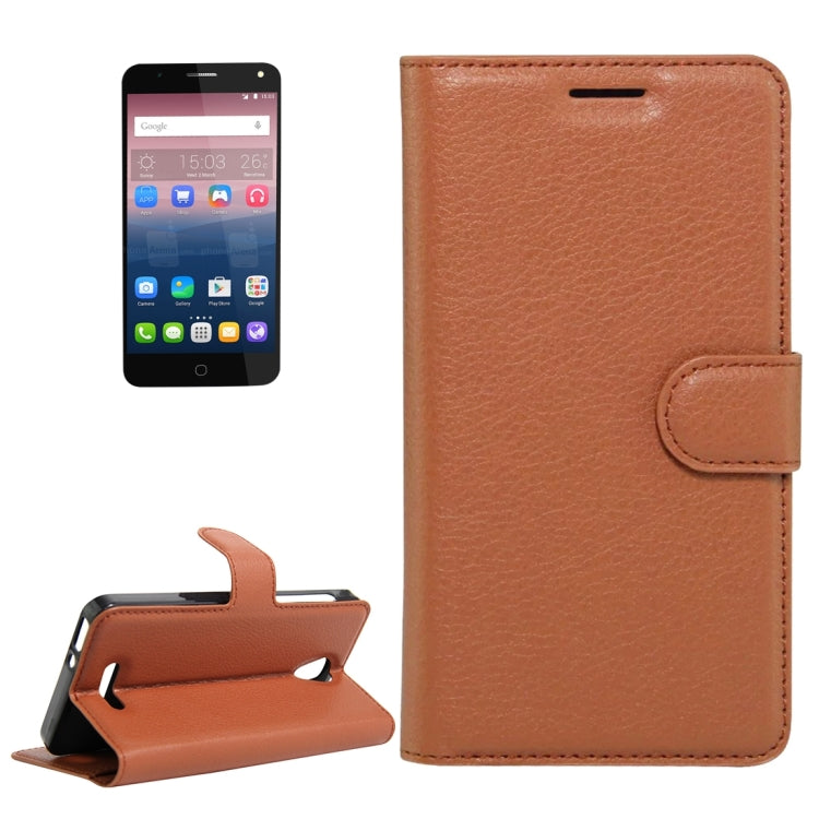 Litchi Texture Horizontal Flip Genuine Leather Case with Holder & Card Slots & Wallet for Alcatel POP 4