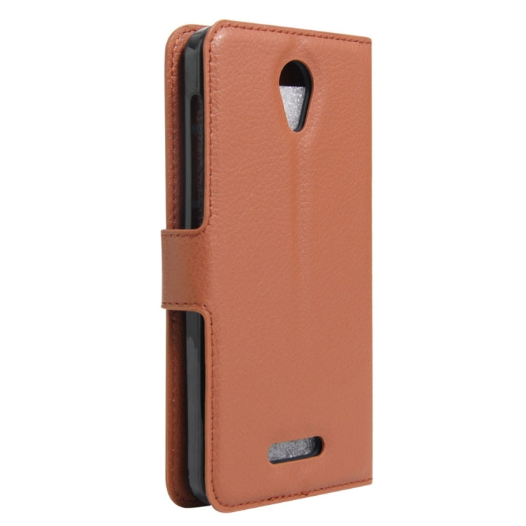 Litchi Texture Horizontal Flip Genuine Leather Case with Holder & Card Slots & Wallet for Alcatel POP 4