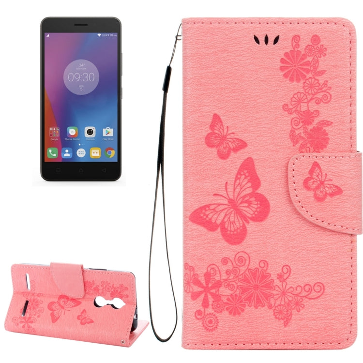 For Lenovo K6 5.0 inch Butterflies Embossing Horizontal Flip Leather Case with Holder & Card Slots & Wallet & Lanyard
