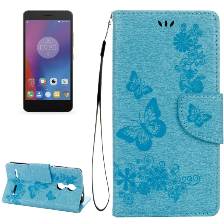 For Lenovo K6 5.0 inch Butterflies Embossing Horizontal Flip Leather Case with Holder & Card Slots & Wallet & Lanyard