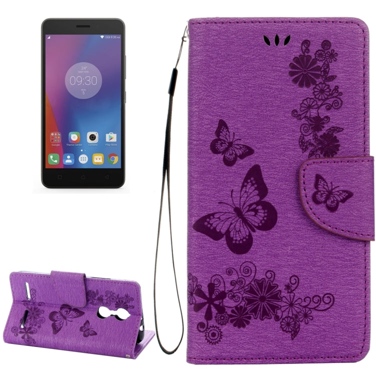 For Lenovo K6 5.0 inch Butterflies Embossing Horizontal Flip Leather Case with Holder & Card Slots & Wallet & Lanyard