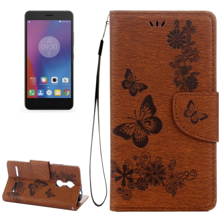 For Lenovo K6 5.0 inch Butterflies Embossing Horizontal Flip Leather Case with Holder & Card Slots & Wallet & Lanyard