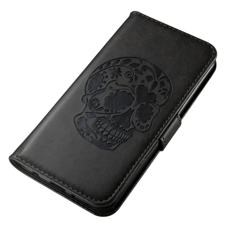 For LG K4 (2017) (US Version) Skull Pressed Flowers Pattern Horizontal Flip Leather Case with Holder & Card Slots & Wallet & Lanyard