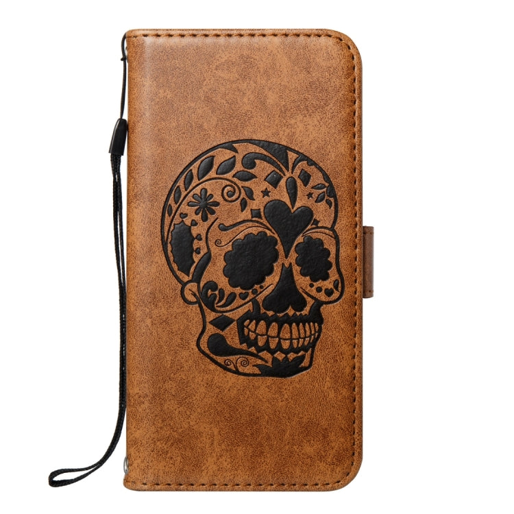 For LG K4 (2017) (US Version) Skull Pressed Flowers Pattern Horizontal Flip Leather Case with Holder & Card Slots & Wallet & Lanyard