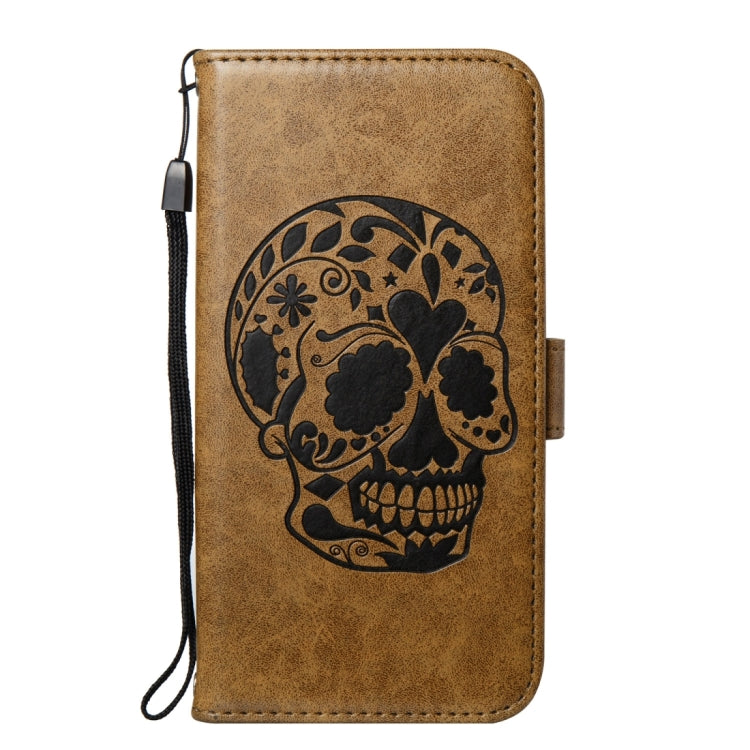 For LG K10 (2017) (US Version) Skull Pressed Flowers Pattern Horizontal Flip Leather Case with Holder & Card Slots & Wallet & Lanyard