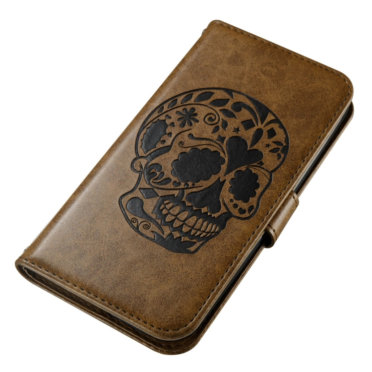 For LG K10 (2017) (US Version) Skull Pressed Flowers Pattern Horizontal Flip Leather Case with Holder & Card Slots & Wallet & Lanyard