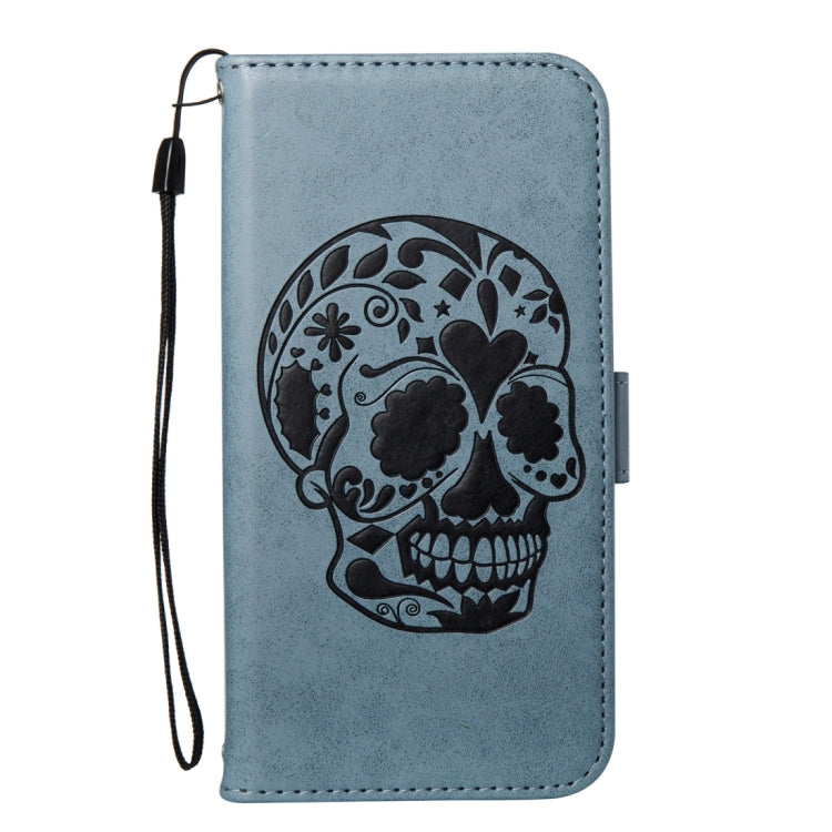 For LG K10 (2017) (US Version) Skull Pressed Flowers Pattern Horizontal Flip Leather Case with Holder & Card Slots & Wallet & Lanyard
