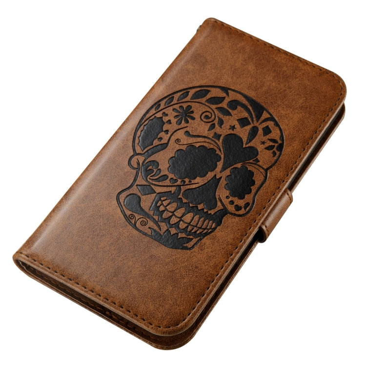 For LG K10 (2017) (US Version) Skull Pressed Flowers Pattern Horizontal Flip Leather Case with Holder & Card Slots & Wallet & Lanyard