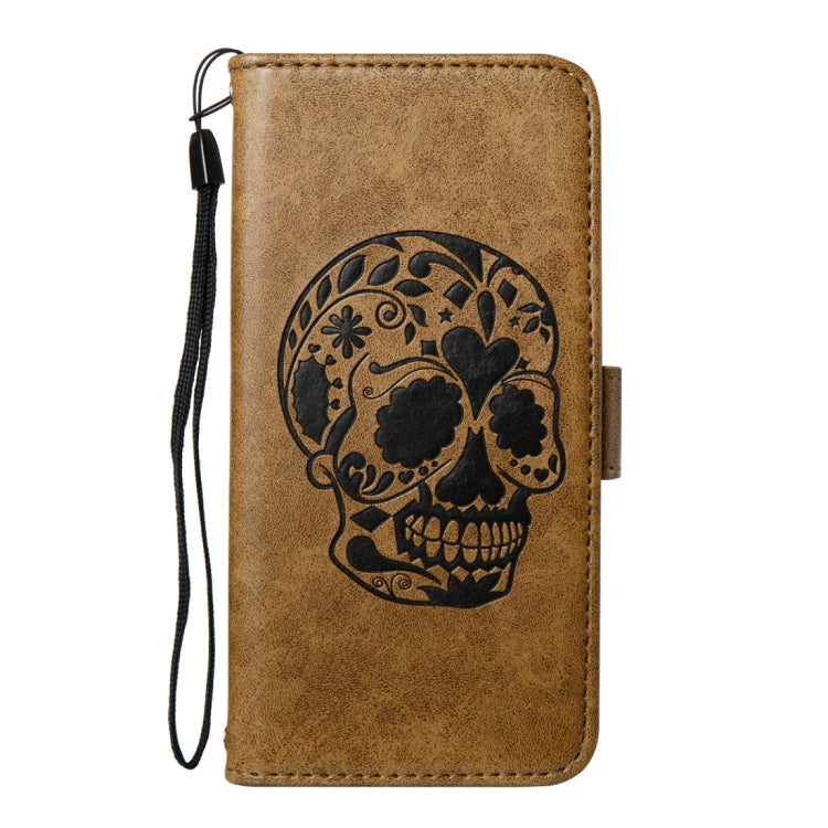 For LG K8 (2017) (US Version) Skull Pressed Flowers Pattern Horizontal Flip Leather Case with Holder & Card Slots & Wallet & Lanyard