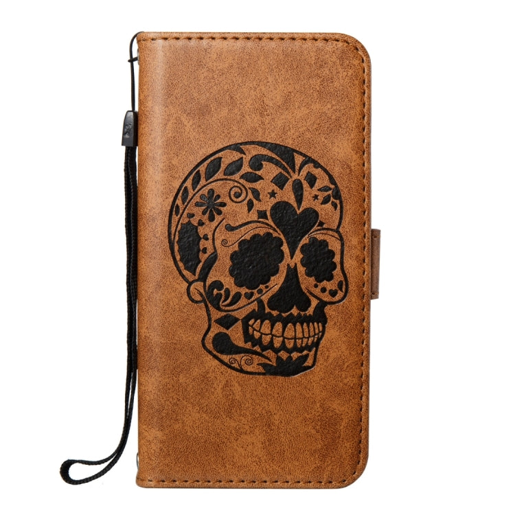 For LG K8 (2017) (US Version) Skull Pressed Flowers Pattern Horizontal Flip Leather Case with Holder & Card Slots & Wallet & Lanyard