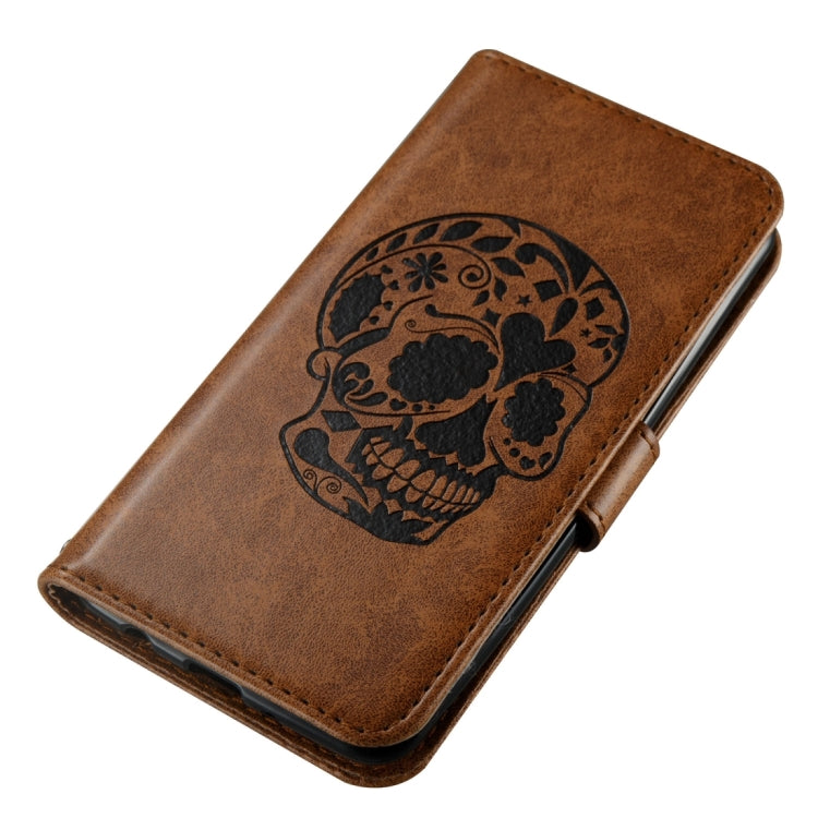 For LG K8 (2017) (US Version) Skull Pressed Flowers Pattern Horizontal Flip Leather Case with Holder & Card Slots & Wallet & Lanyard