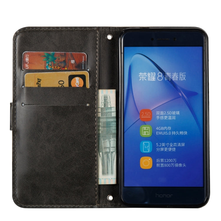 For Huawei P8 Lite (2017) Skull Pressed Flowers Pattern Horizontal Flip Leather Case with Holder & Card Slots & Wallet & Lanyard