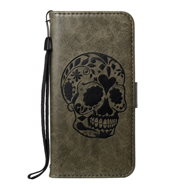 For Huawei P10 Skull Pressed Flowers Pattern Horizontal Flip Leather Case with Holder & Card Slots & Wallet & Lanyard