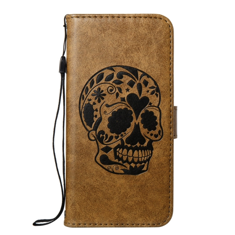 For Huawei P10 Skull Pressed Flowers Pattern Horizontal Flip Leather Case with Holder & Card Slots & Wallet & Lanyard