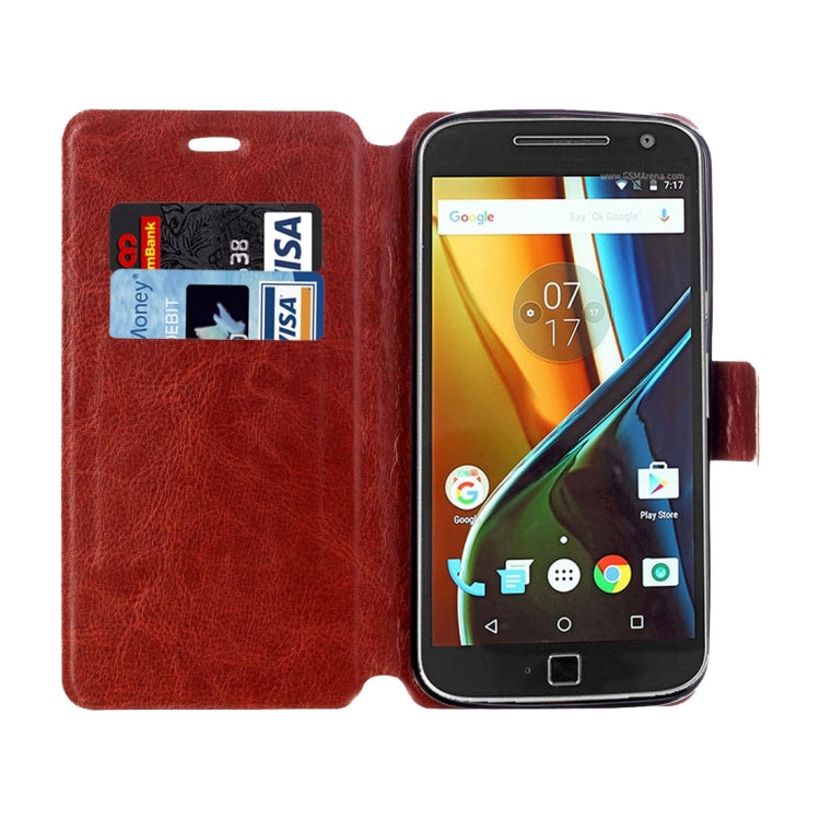 For Motorola Moto G4 Plus Crazy Horse Texture Horizontal Flip Leather Case with Holder & Card Slots