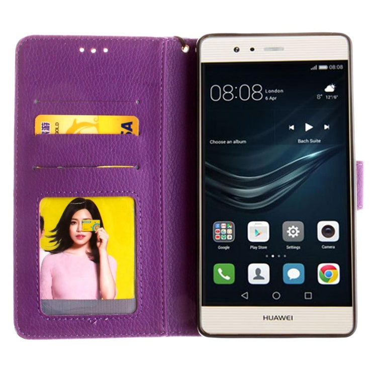 For Huawei P9 Lite Litchi Texture Horizontal Flip Leather Case with Magnetic Buckle & Holder & Card Slots & Wallet & Photo Frame & Lanyard