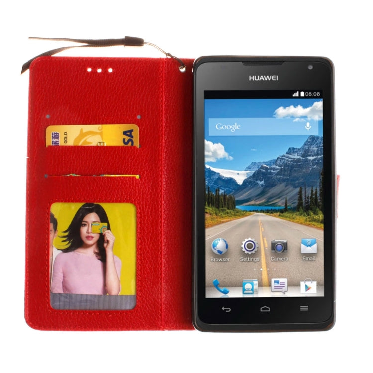 For Huawei Ascend Y530 Litchi Texture Horizontal Flip Leather Case with Magnetic Buckle & Holder & Card Slots & Wallet & Photo Frame & Lanyard
