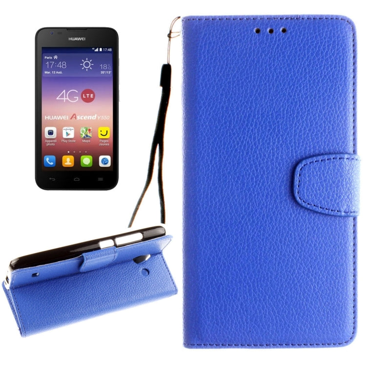 For Huawei Ascend Y550 Litchi Texture Horizontal Flip Leather Case with Magnetic Buckle & Holder & Card Slots & Wallet & Photo Frame & Lanyard