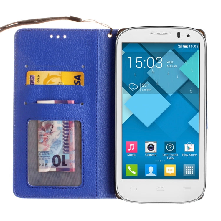 For Alcatel One Touch Pop C5 Litchi Texture Horizontal Flip Leather Case with Magnetic Buckle & Holder & Card Slots & Wallet & Photo Frame & Lanyard