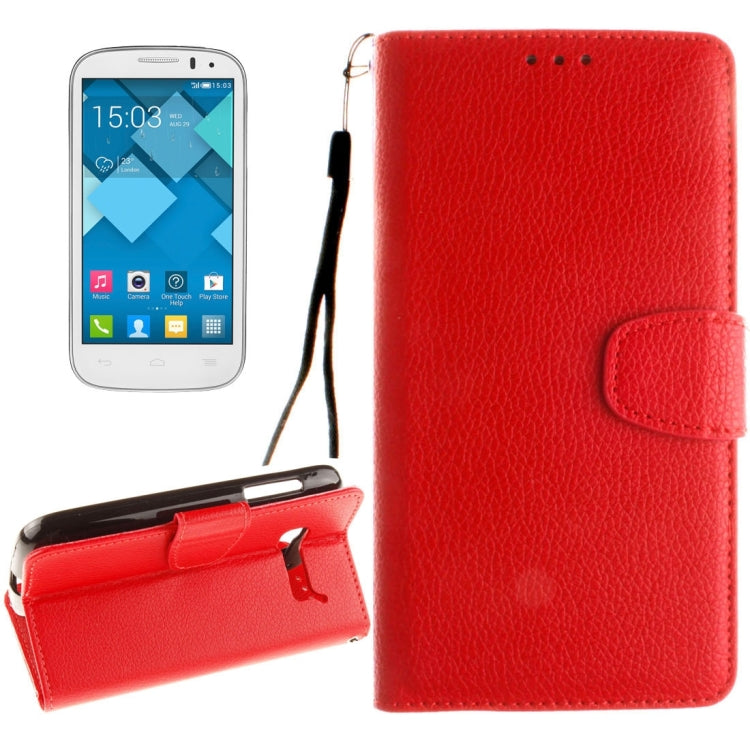 For Alcatel One Touch Pop C5 Litchi Texture Horizontal Flip Leather Case with Magnetic Buckle & Holder & Card Slots & Wallet & Photo Frame & Lanyard