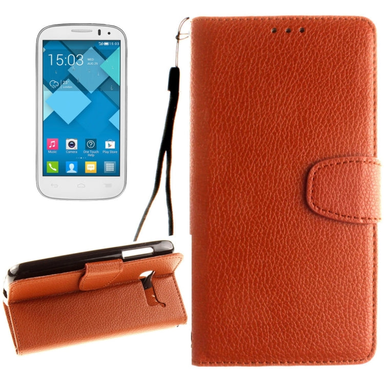 For Alcatel One Touch Pop C5 Litchi Texture Horizontal Flip Leather Case with Magnetic Buckle & Holder & Card Slots & Wallet & Photo Frame & Lanyard