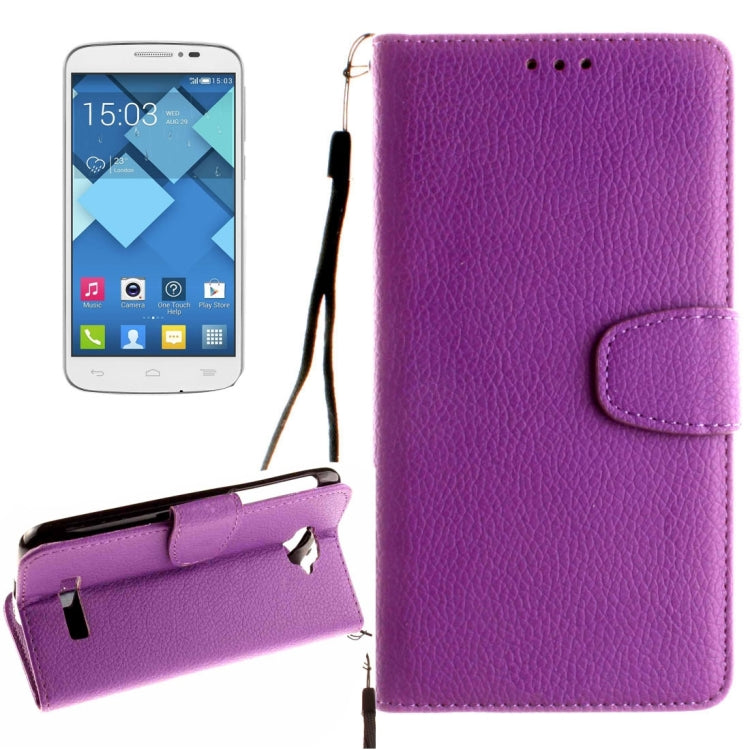 For Alcatel One Touch Pop C7 Litchi Texture Horizontal Flip Leather Case with Magnetic Buckle & Holder & Card Slots & Wallet & Photo Frame & Lanyard