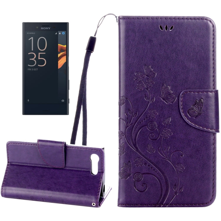 For Sony Xperia X Compact Butterflies Love Flowers Embossing Horizontal Flip Leather Case with Holder & Card Slots & Wallet & Lanyard