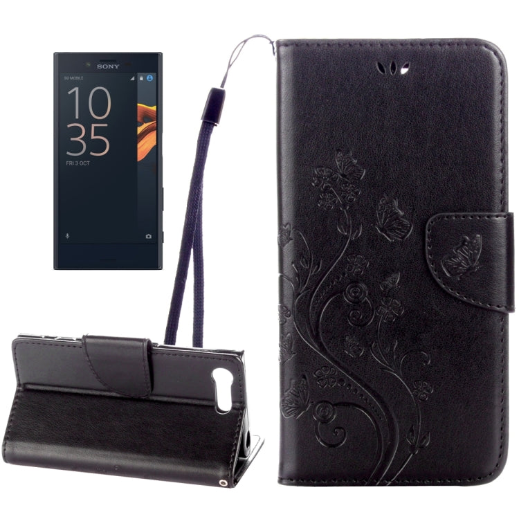 For Sony Xperia X Compact Butterflies Love Flowers Embossing Horizontal Flip Leather Case with Holder & Card Slots & Wallet & Lanyard