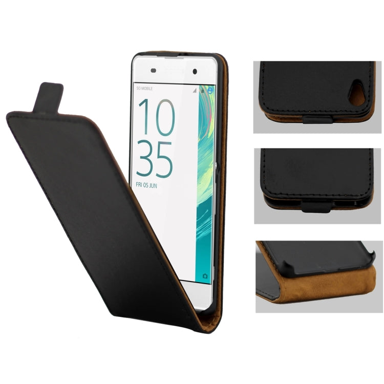 For Sony Xperia XA Khaki Lining Vertical Flip Leather Case (Black)
