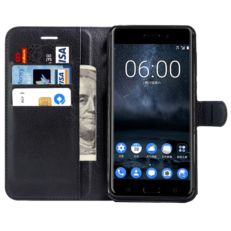 For Nokia 6 Litchi Texture Horizontal Flip Leather Case with Magnetic Buckle & Holder & Card Slots & Wallet