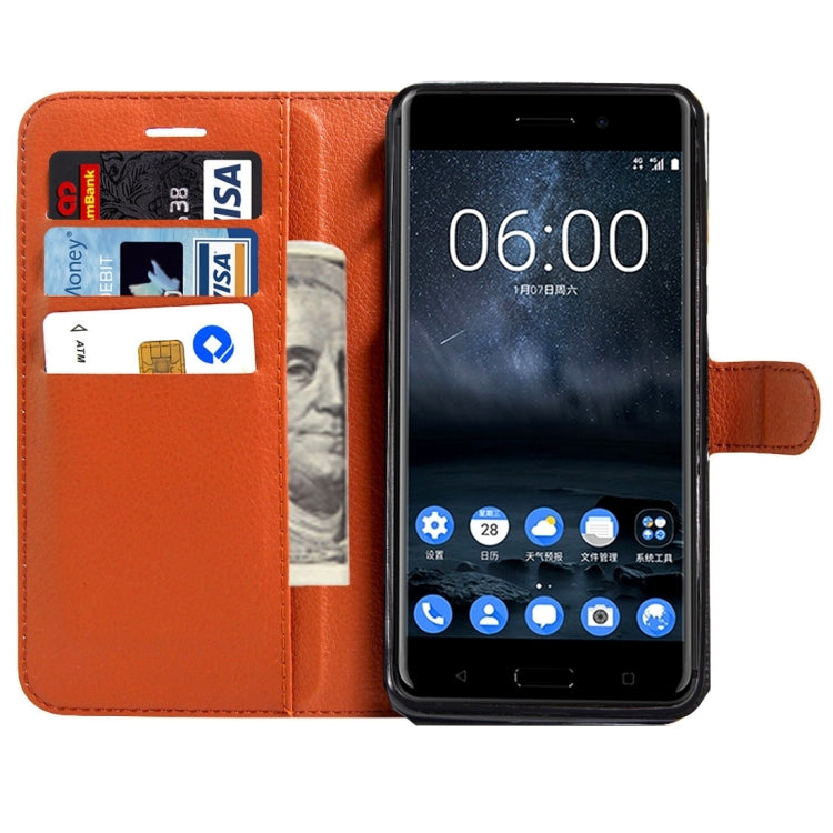 For Nokia 6 Litchi Texture Horizontal Flip Leather Case with Magnetic Buckle & Holder & Card Slots & Wallet