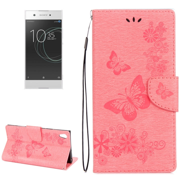For Sony Xperia XA1 Pressed Flowers Butterfly Pattern Horizontal Flip Leather Case with Holder & Card Slots & Wallet