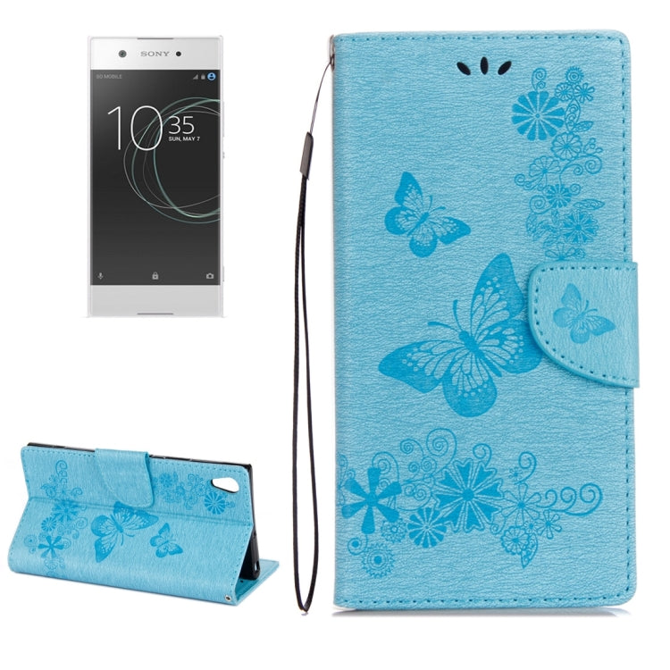 For Sony Xperia XA1 Pressed Flowers Butterfly Pattern Horizontal Flip Leather Case with Holder & Card Slots & Wallet