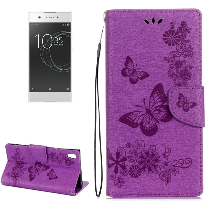 For Sony Xperia XA1 Pressed Flowers Butterfly Pattern Horizontal Flip Leather Case with Holder & Card Slots & Wallet