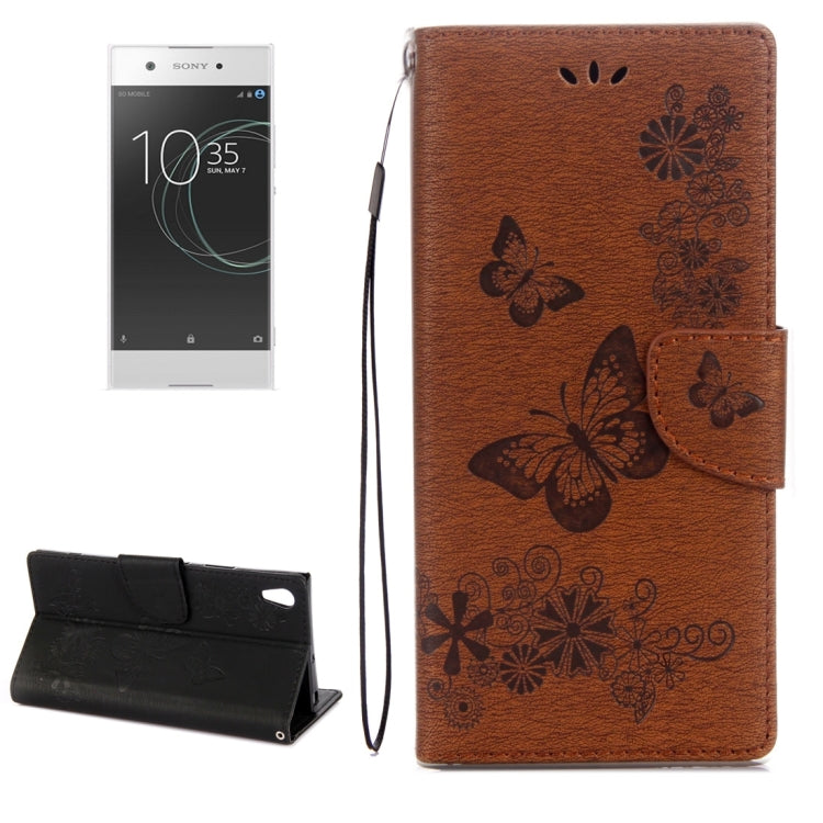 For Sony Xperia XA1 Pressed Flowers Butterfly Pattern Horizontal Flip Leather Case with Holder & Card Slots & Wallet