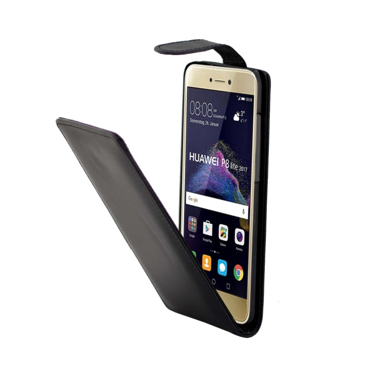 For Huawei P8 Lite (2017) Plain Weave Texture Vertical Flip Leather Case(Black)