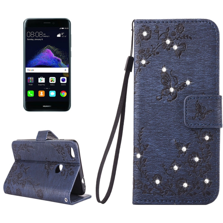 For Huawei P8 Lite (2017) Diamante Butteryfly Pressed Flowers Pattern Horizontal Flip Leather Case with Holder & Card Slots & Wallet & Lanyard