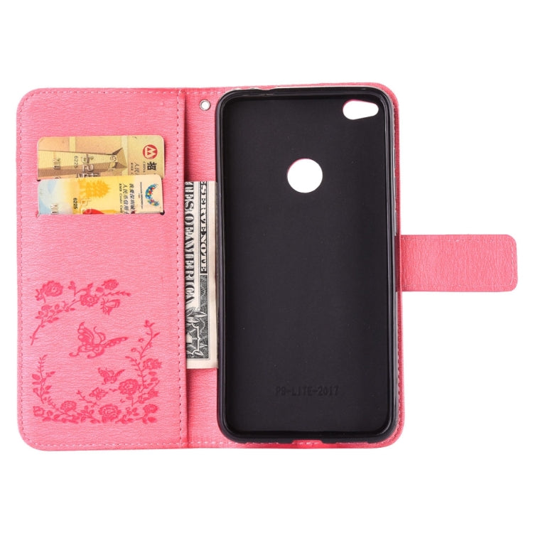 For Huawei P8 Lite (2017) Diamante Butteryfly Pressed Flowers Pattern Horizontal Flip Leather Case with Holder & Card Slots & Wallet & Lanyard