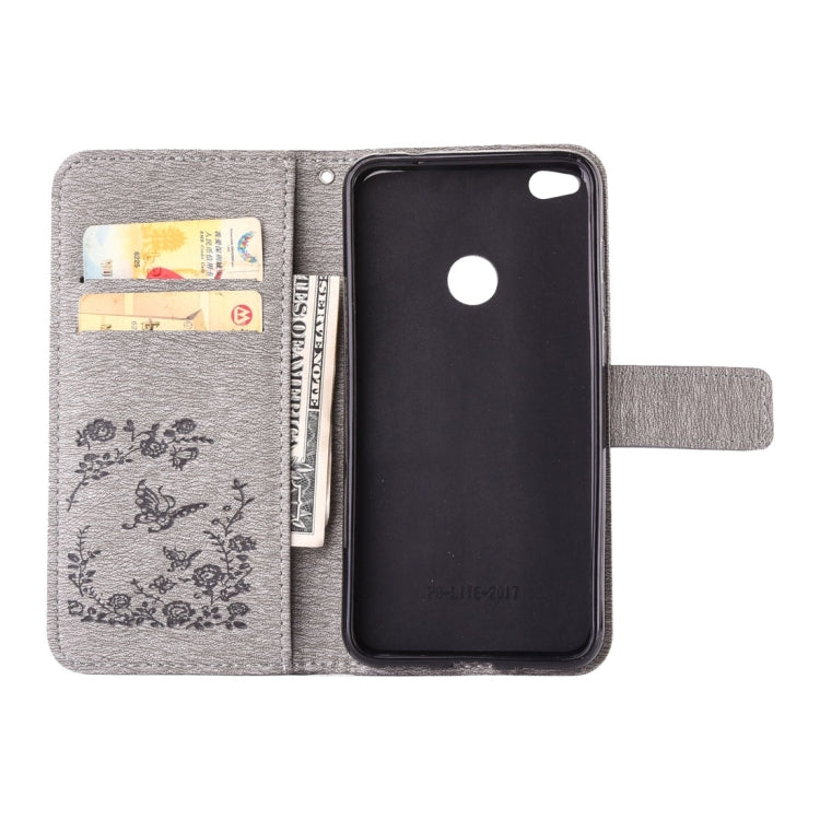 For Huawei P8 Lite (2017) Diamante Butteryfly Pressed Flowers Pattern Horizontal Flip Leather Case with Holder & Card Slots & Wallet & Lanyard