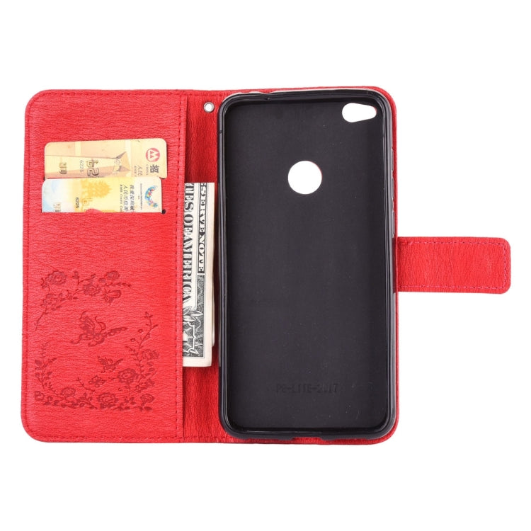 For Huawei P8 Lite (2017) Diamante Butteryfly Pressed Flowers Pattern Horizontal Flip Leather Case with Holder & Card Slots & Wallet & Lanyard