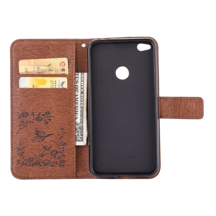 For Huawei P8 Lite (2017) Diamante Butteryfly Pressed Flowers Pattern Horizontal Flip Leather Case with Holder & Card Slots & Wallet & Lanyard