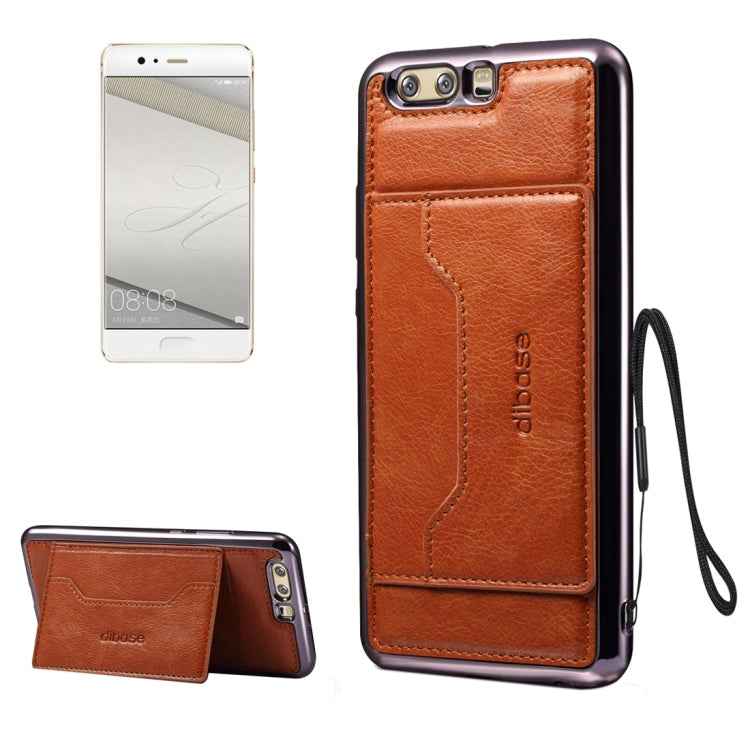 For Huawei P10 Plus Electroplating TPU Crazy Horse Texture Protective Case with Holder & Card Slots & Lanyard