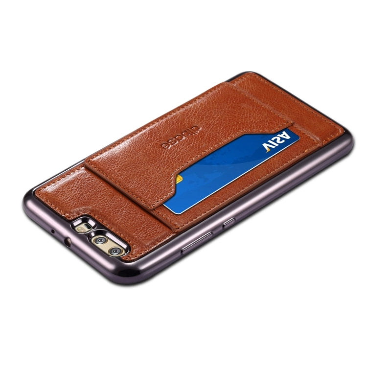 For Huawei P10 Plus Electroplating TPU Crazy Horse Texture Protective Case with Holder & Card Slots & Lanyard