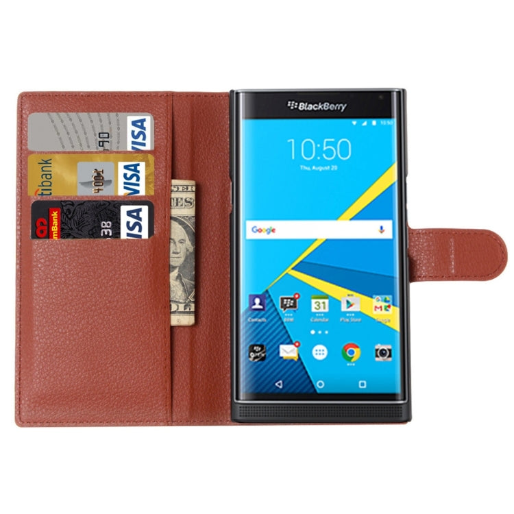 For Blackberry Priv Litchi Texture Horizontal Flip Leather Case with Magnetic Buckle & Holder & Card Slots & Wallet