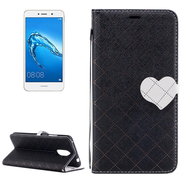 For Huawei Y7 LOVE for Contrast Color Lattice Horizontal Flip Leather Case with Holder & Card Slots & Wallet & Lanyard